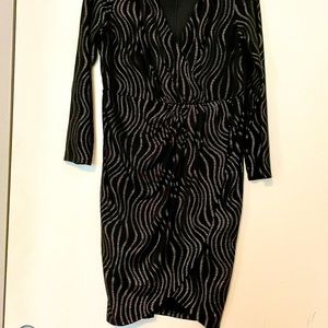 Size Large Thalia Sodi Body Con Mini Wrap Dress, Black and Gold